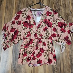 New UMGEE Small Pink Floral Rose Romper